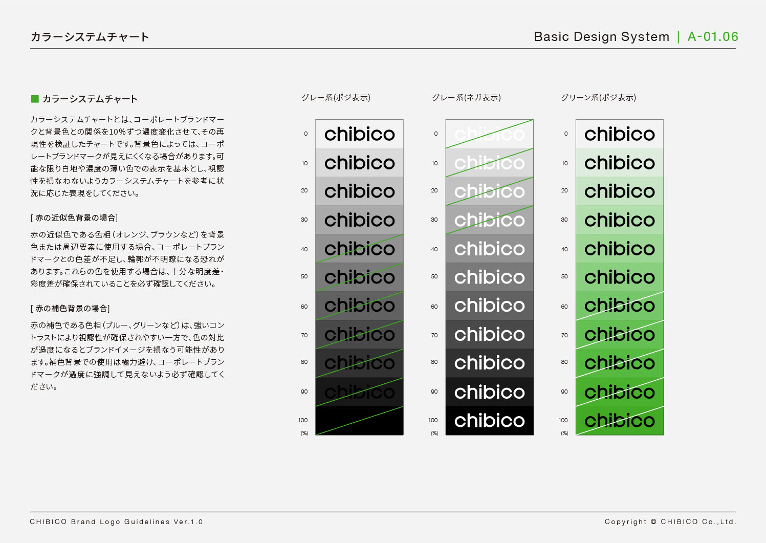 ロゴガイドラインの表示色と背景色の関係 